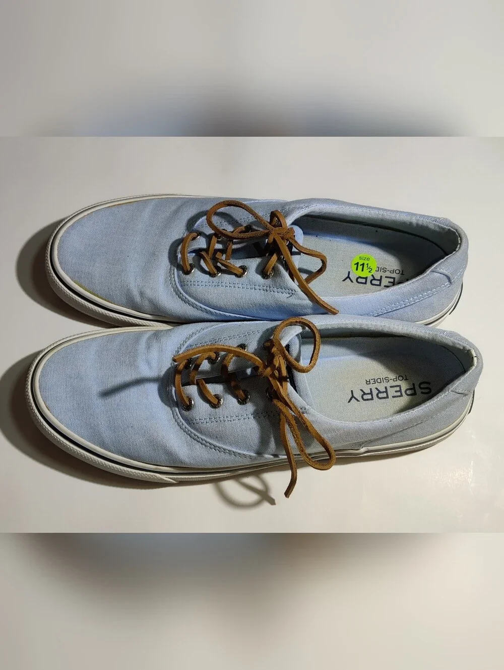 SPERRY Top-sider Baby Blue Canvas White 2-eye Boat Shoes Mens 11.5 Nautical